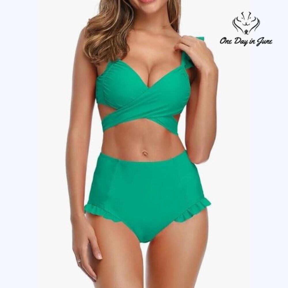 Shekini Cross Front Ruffle Bikini Swimsuit Size M